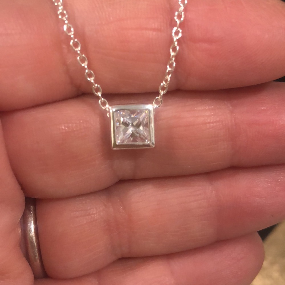 Square Cut Cubic Zirconia Necklace-NWT-Boutique - Picture 2 of 11